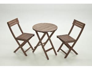 Round folding table and armless chairs